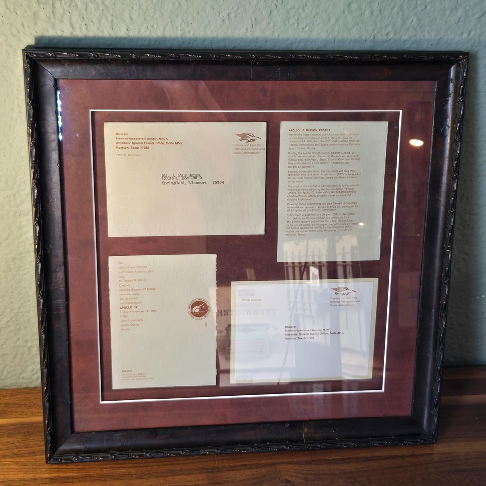 VINTAGE NASA APOLLO 12 LAUNCH DAY GUEST INVITE INVITATION CARD+ENVELOPE Framed